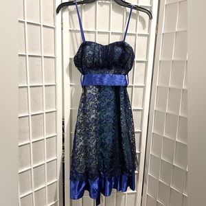 Blue Black Lace Mini Short Dress Cocktail Party Size 4